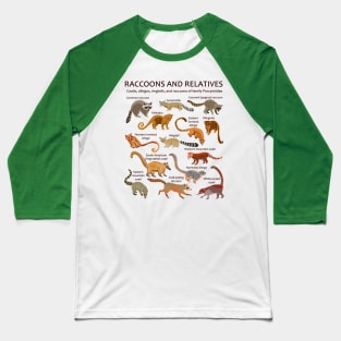 Raccoons and relatives: Coatis, olingos, ringtails, and raccoons (light background) Baseball T-Shirt